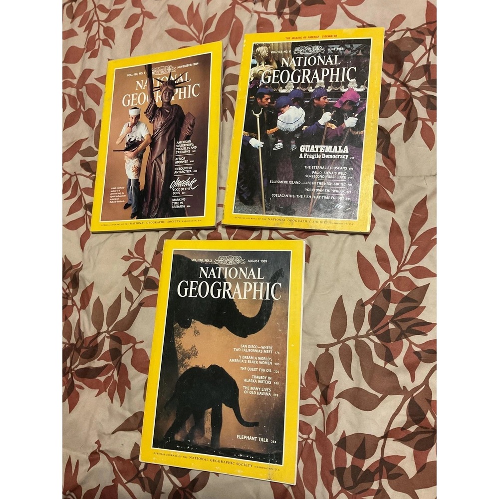 National Geographic 3 Magazine Lot 1989 Elephant‎ Talk Guatemala Colonial Issues